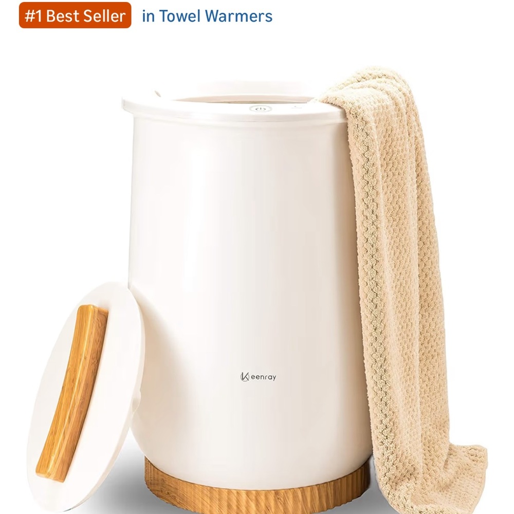 Keenray White Towel Warmer with Wooden Accents